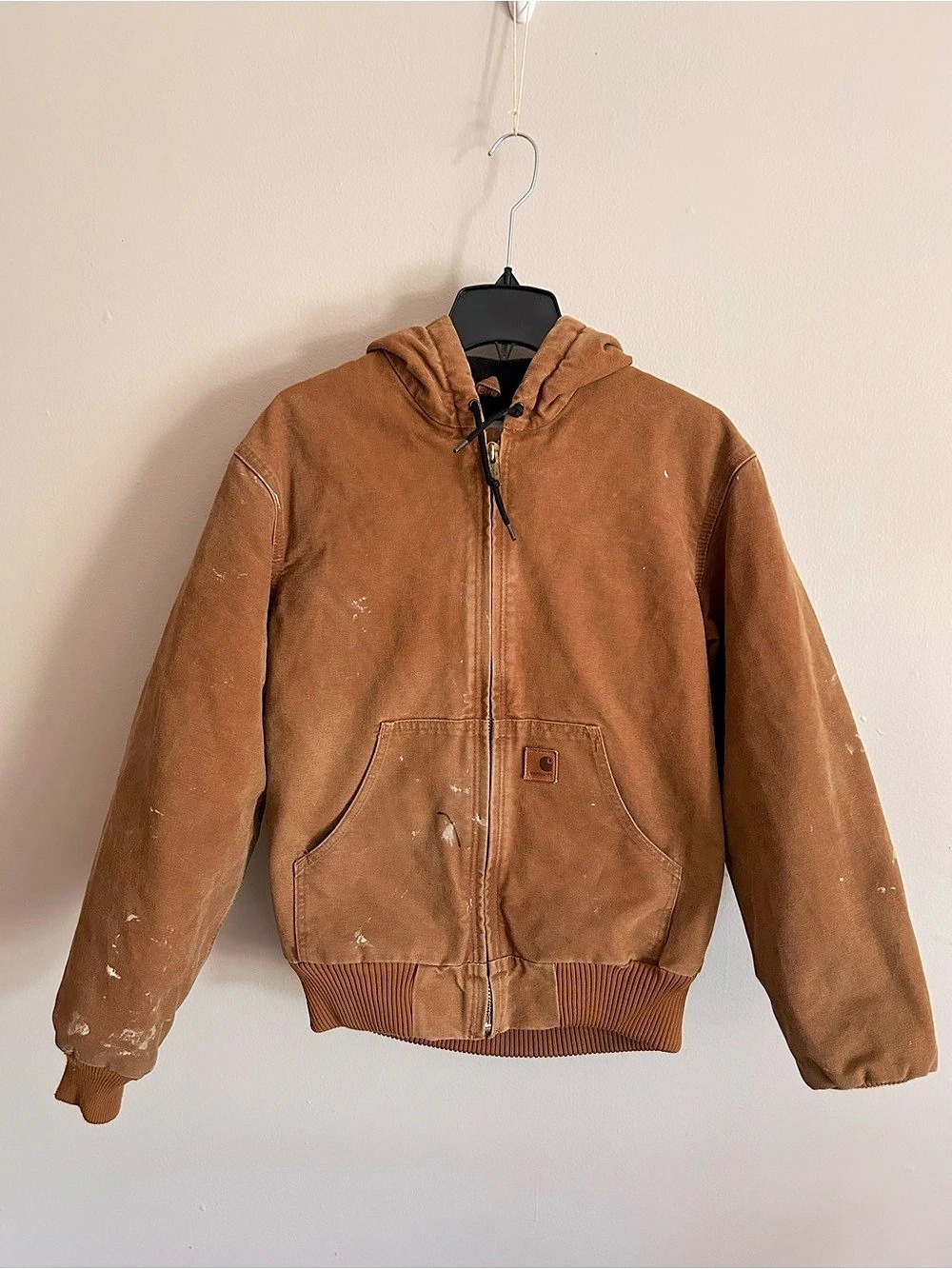 Carhartt Sandstone Duck Active Jacket J130 Men'Small Brown Hooded Work Jacket